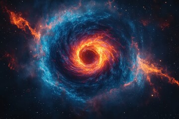 Obraz premium Swirling cosmic vortex with neon lights in space, glowing in blue, orange, and pink
