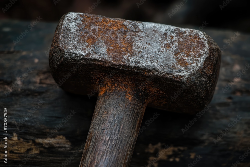 Sticker Close-up of a Rusty and Weathered Hammer Head