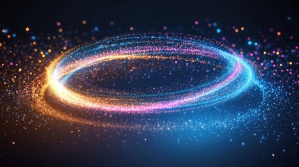 Obraz premium Swirling cosmic vortex with neon lights in space, glowing in blue, orange, and pink