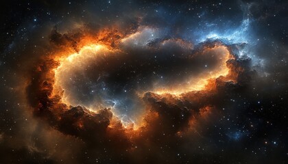 Fototapeta premium Swirling cosmic vortex with neon lights in space, glowing in blue, orange, and pink