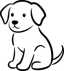 A black and white drawing of a dog sitting on the ground