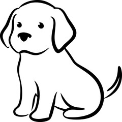 A black and white drawing of a dog sitting on the ground