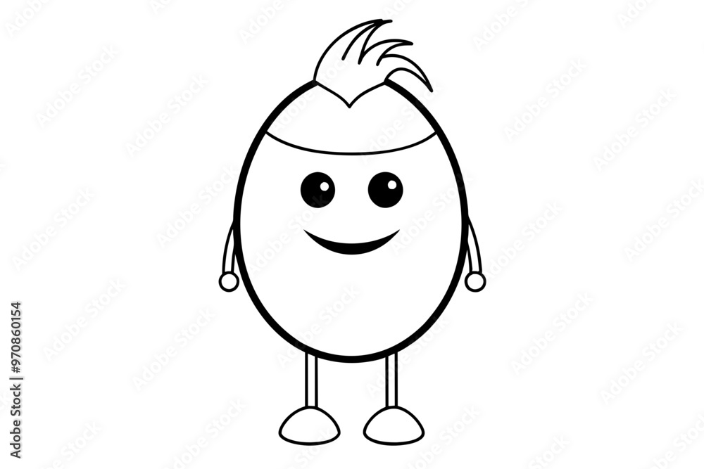 Wall mural Egg character line art with casual cool hair vector art illustration