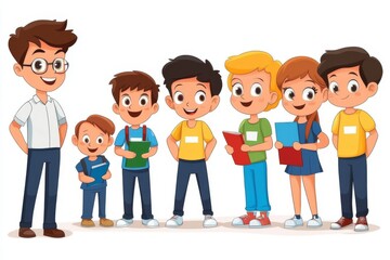 World Teachers Day. Professional holiday of all teachers, professor and education workers. Illustration with teacher and students in class.