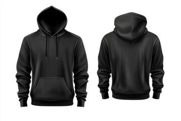 Black hoodie with zippers and a hood on a white background