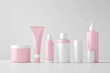 white and pink cosmetic bottle mockup set on a grey background.