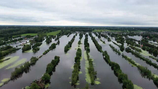 Scheendijk Hamlet Narrow Island In The Dutch Province Of Utrecht, Netherlands. Aerial Drone Shot