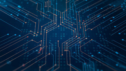 Obraz premium Abstract Blue Circuit Board Background | High-Tech Data Network Illustration | Futuristic Digital Technology Glow