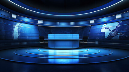 generated illustration Tv or Cable new network live studio setup.