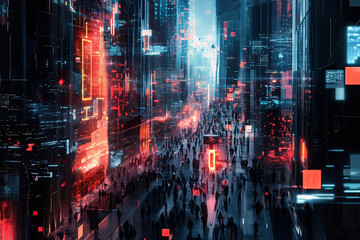 Fototapeta premium Slow motion footage of a busy street at night