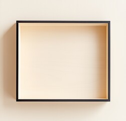 Closeup photo of square frame mockup on wall painted beige color.