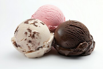 3 scoops of ice cream with chocolate and vanilla flavors  