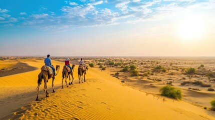 Camel Ride Through Golden Sand Dunes at Sunset