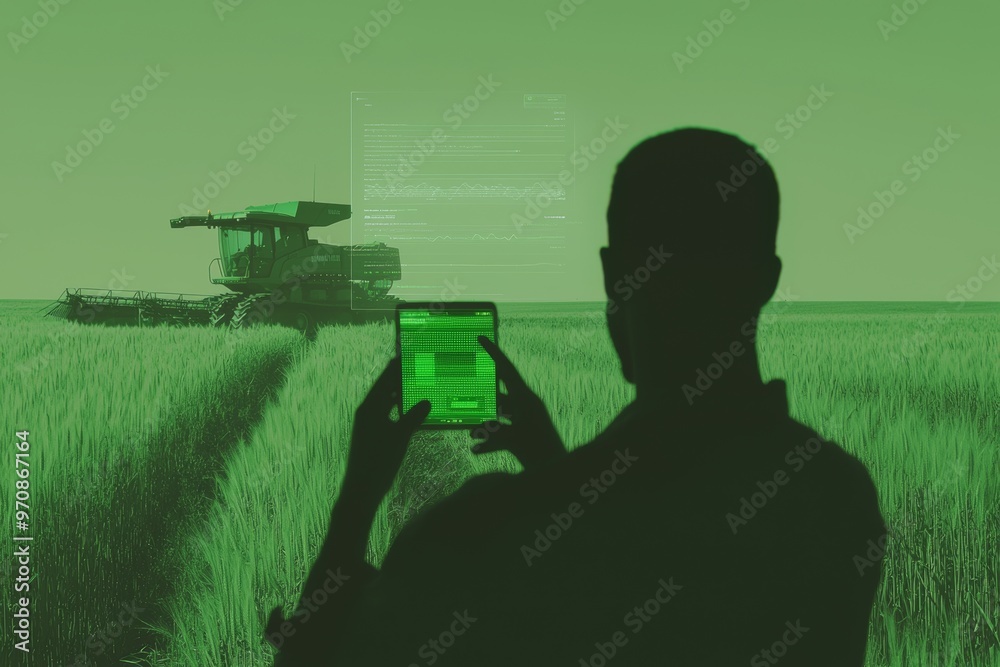 Aufkleber the smart farming concept is controlled by a futuristic smartphone by the farmer.