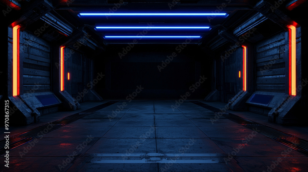 Poster Interface technology using holograms, futuristic display with text or content displayed in the center