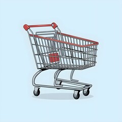 Red-handled, empty shopping cart with clear backdrop
