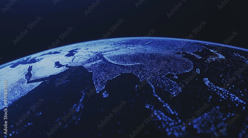 Aufkleber Abstract illustration of a scientific technology data network surrounding planet earth, conveying connectivity, complexity, and data flood in the modern digital age.