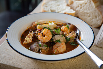 Cioppino. Italian, American seafood soup