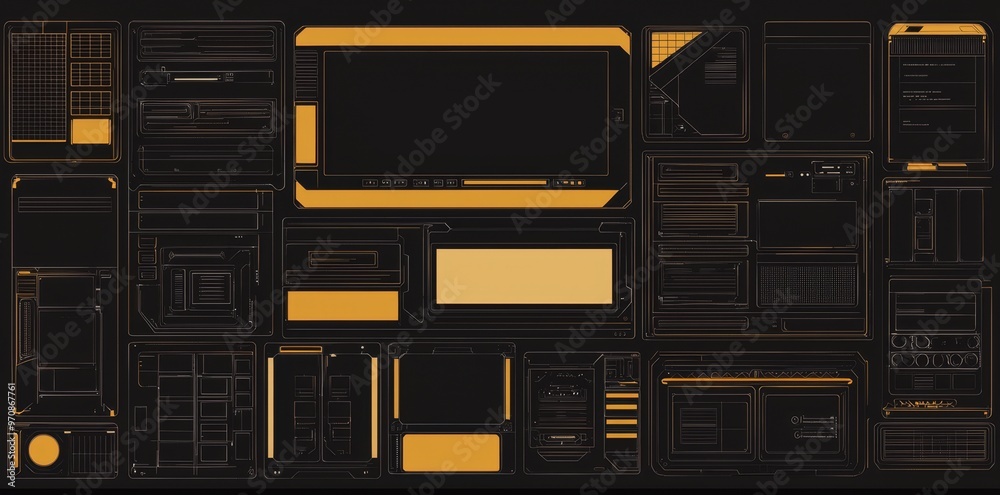 Poster Frames with text, panels, windows, and information blocks for a HUD interface. Set of modern frames with HUD, GUI, and UI elements.