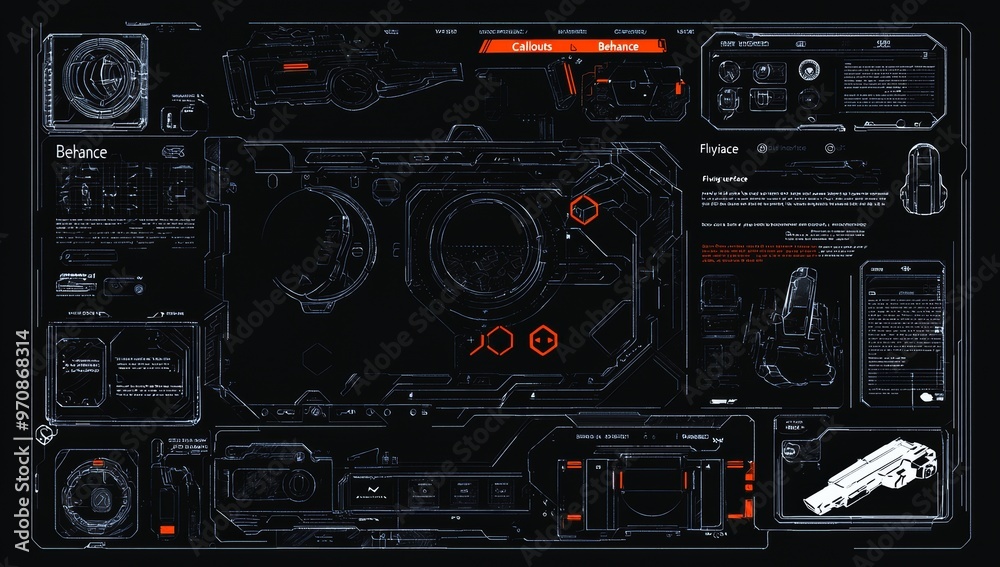 Aufkleber Modern digital panels for the HUD UI user interface. Callout titles and frames.