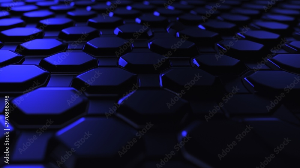 Poster futuristic hexagon-shaped glowing neon surface. head-up display.