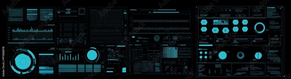 Fototapete The UI / UX elements for a futuristic HUD user interface. Rounds, callouts, titles, frames, pointers, targets, info and dialog boxes.