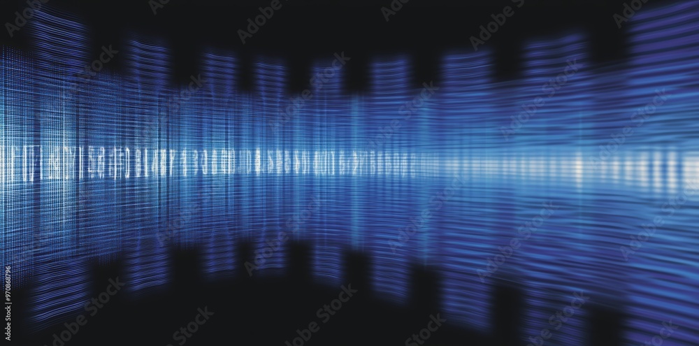 Aufkleber an abstract wide blue digital grid wallpaper blurry business interface. a technology, communication,