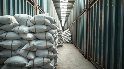 original hue of the white sugar bags that were packed into an export container