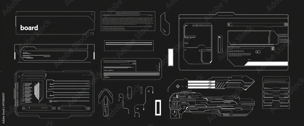 Aufkleber A futuristic virtual user interface with frames, callouts and dialog boxes. Digital interface for communication, correspondence, and video games.
