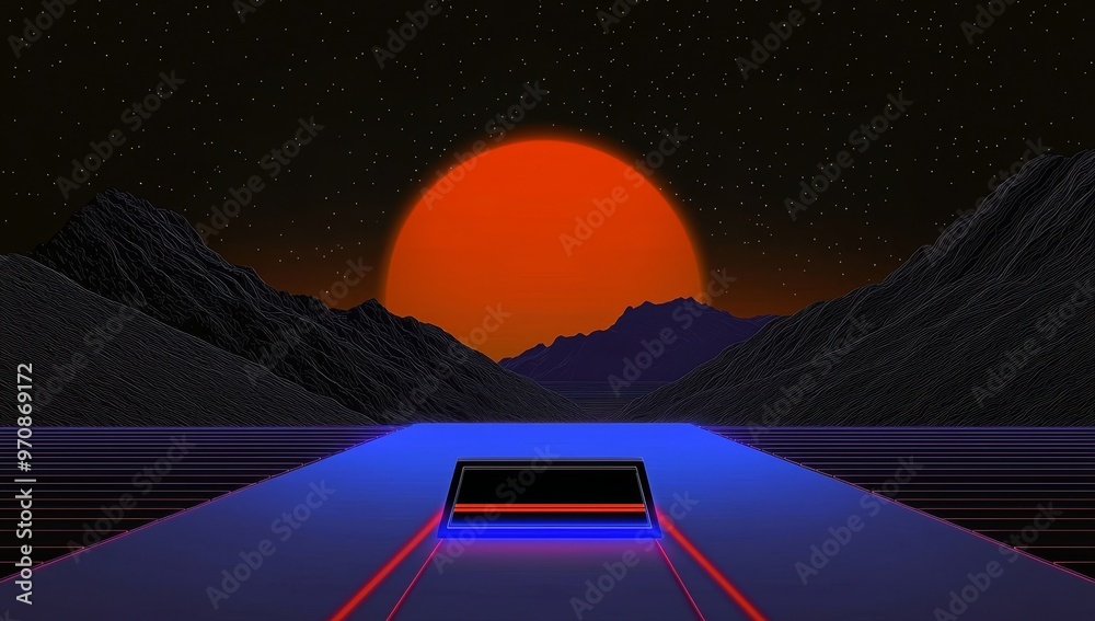 Aufkleber The device has a futuristic user interface, a hud control panel and a futuristic sci-fi background with blue glowing technology. A 3D image is used as the background.