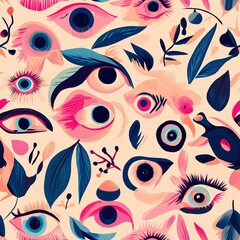 Naklejka premium Evil Eye Seamless Pattern Tile Design with Bold Colors