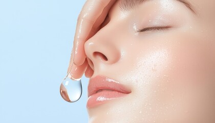 How does the image of a water droplet sinking into the skin symbolize the importance of deep hydration in skincare