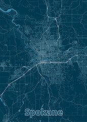 Spokane, Washington, USA artistic blueprint map poster