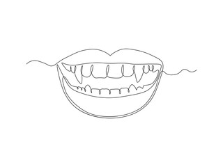 Abstract Smile with fangs, vampire, continuous one line art hand drawing sketch, logo