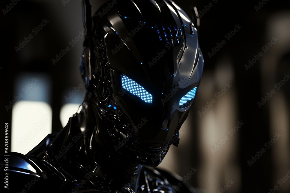 Poster An AI robot with a modern technology chip. The internet and digital technology are having an impact on our lives.