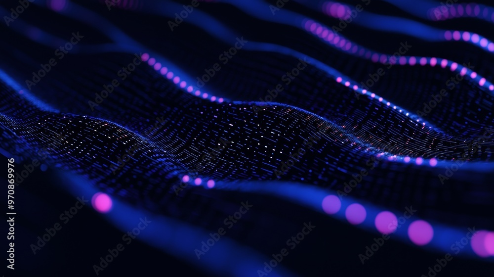 Poster Abstract futuristic fly trough approach illustration background. Digital line corner structure cyber data network connection concept.
