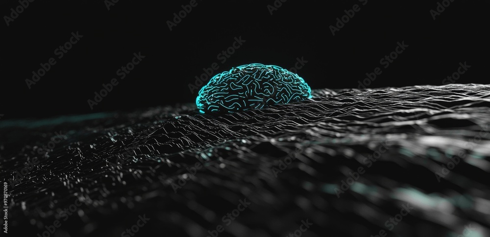 Poster HUD display with circuit board and human brain on transparent background.