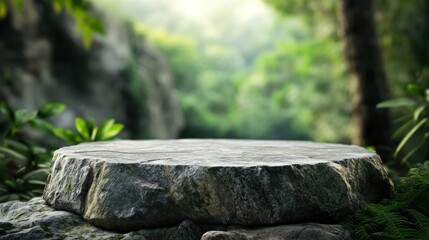 Fototapeta premium Stone Platform in a Lush Green Forest