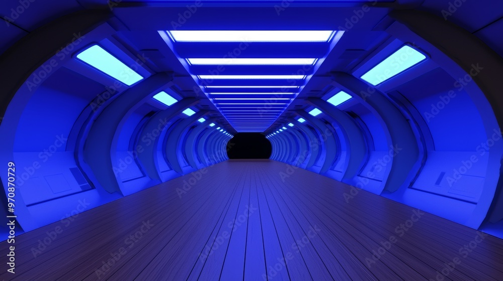 Sticker A futuristic spaceship tunnel corridor with glowing lights as a wallpaper background