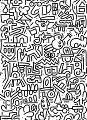  Black and white abstract hand-drawn doodles .Seamless pattern.
