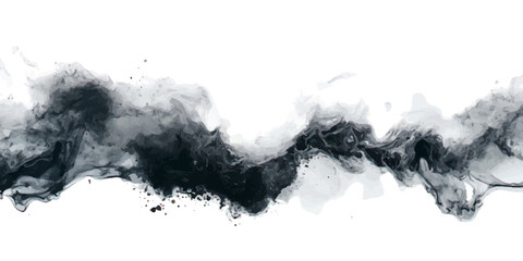 Obraz premium Abstract black ink splashes and waves on white background.