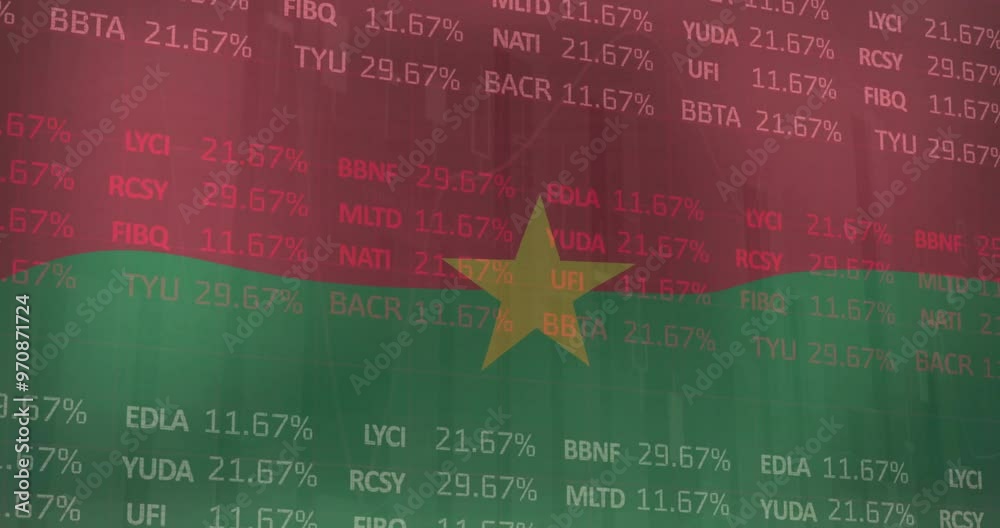 Canvas Prints Stock market data animation over Burkina Faso flag