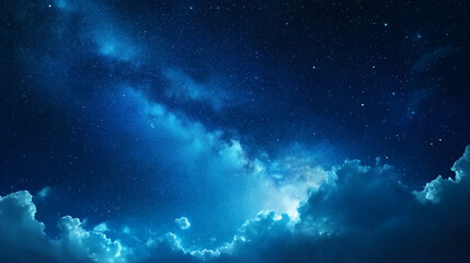 Fototapeta premium Celestial Serenity: A breathtaking vista of a star-studded night sky, where ethereal clouds frame the celestial tapestry, inviting contemplation and wonder. 