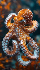 Obraz premium Ultra-sharp photo of an octopus gracefully navigating the ocean depths, inviting you to immerse yourself in the wonders of marine life.