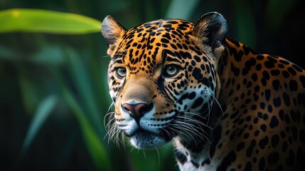 Fototapeta premium Jaguar Portrait in a Lush Jungle Setting