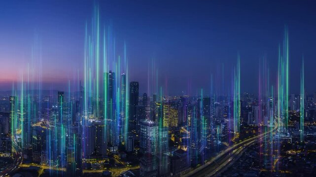 Smart city and abstract line and dot connect with gradient line design , big data connection technology concept