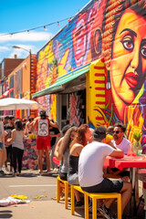 Obraz premium Colorful national hispanic heritage month market street with traditional decorations and people