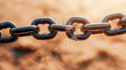 A black chain disintegrating into dust in midair, visualizing the dissolution of barriers