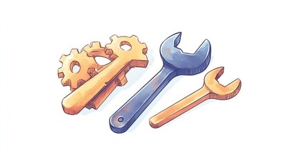 Labor Day icon, wrench and gear symbol, industrial tools and machinery, minimalistic and bold design, isolated on white background