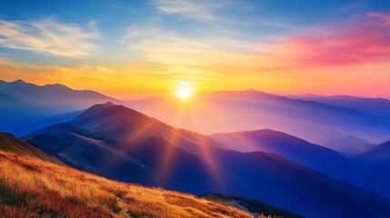 Mountains during sunset. Beautiful natural landscape in the summer time